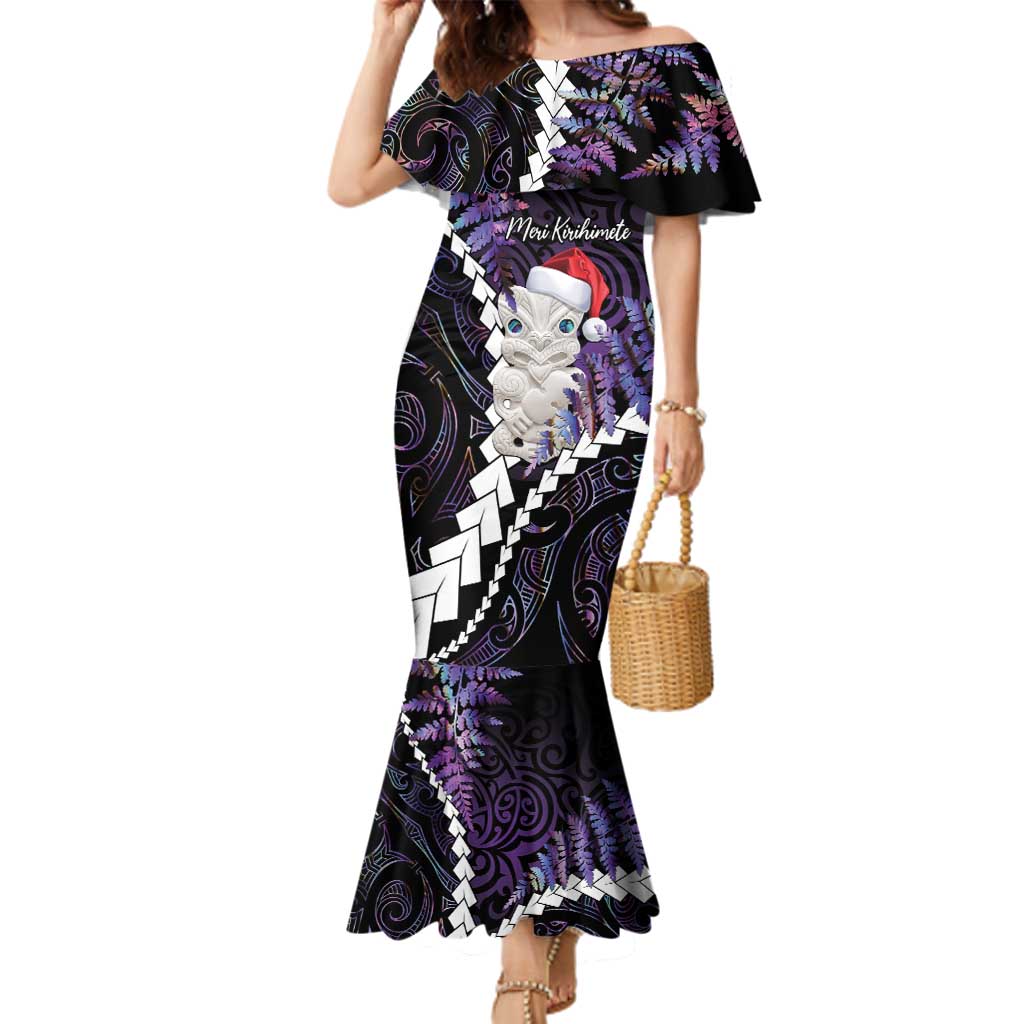 New Zealand Personalised Family Matching Mermaid Dress and Hawaiian Shirt Meri Kirihimete Kowhaiwhai Mix Paua Shell - Amethys