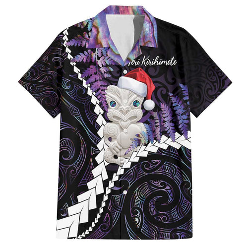 New Zealand Personalised Family Matching Off Shoulder Short Dress and Hawaiian Shirt Meri Kirihimete Kowhaiwhai Mix Paua Shell - Amethys