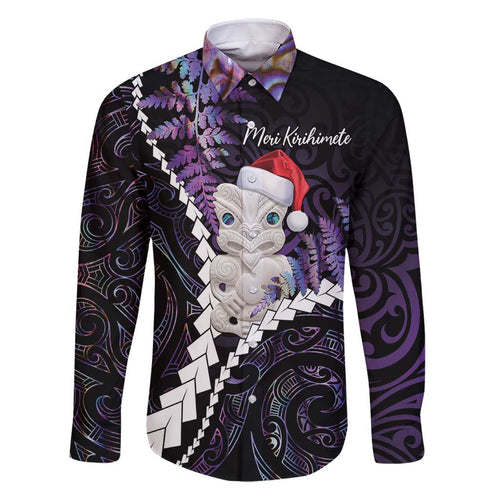 New Zealand Personalised Family Matching Off Shoulder Short Dress and Hawaiian Shirt Meri Kirihimete Kowhaiwhai Mix Paua Shell - Amethys