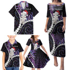 New Zealand Personalised Family Matching Puletasi and Hawaiian Shirt Meri Kirihimete Kowhaiwhai Mix Paua Shell - Amethys