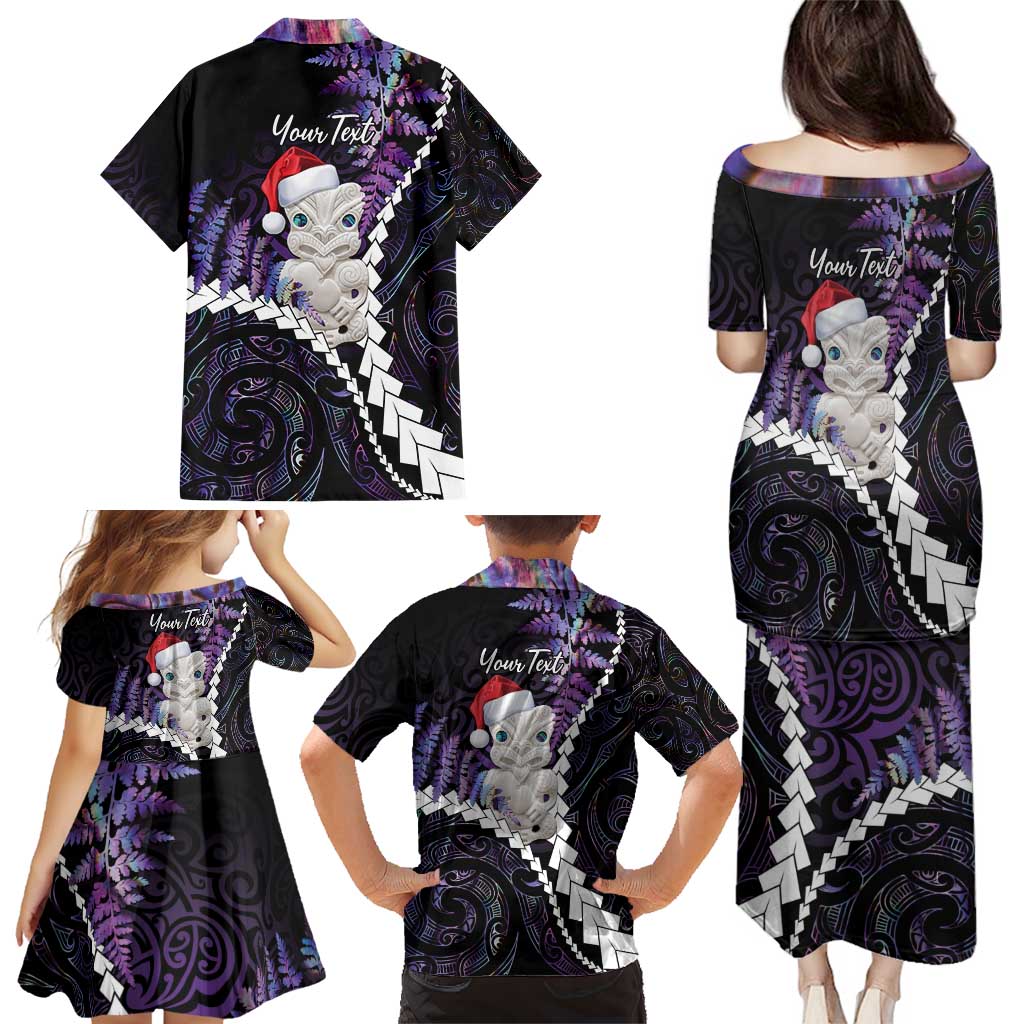 New Zealand Personalised Family Matching Puletasi and Hawaiian Shirt Meri Kirihimete Kowhaiwhai Mix Paua Shell - Amethys
