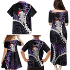 New Zealand Personalised Family Matching Puletasi and Hawaiian Shirt Meri Kirihimete Kowhaiwhai Mix Paua Shell - Amethys