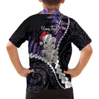 New Zealand Personalised Family Matching Short Sleeve Bodycon Dress and Hawaiian Shirt Meri Kirihimete Kowhaiwhai Mix Paua Shell - Amethys