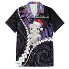 New Zealand Personalised Family Matching Short Sleeve Bodycon Dress and Hawaiian Shirt Meri Kirihimete Kowhaiwhai Mix Paua Shell - Amethys