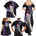 New Zealand Personalised Family Matching Summer Maxi Dress and Hawaiian Shirt Meri Kirihimete Kowhaiwhai Mix Paua Shell - Amethys