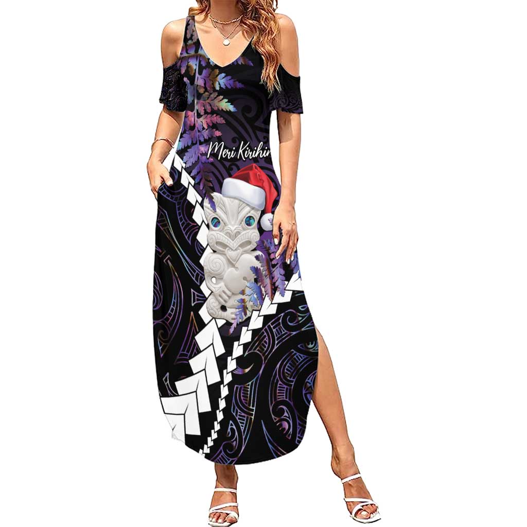 New Zealand Personalised Family Matching Summer Maxi Dress and Hawaiian Shirt Meri Kirihimete Kowhaiwhai Mix Paua Shell - Amethys