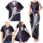 New Zealand Personalised Family Matching Tank Maxi Dress and Hawaiian Shirt Meri Kirihimete Kowhaiwhai Mix Paua Shell - Amethys