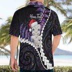 New Zealand Personalised Hawaiian Shirt Meri Kirihimete Kowhaiwhai Mix Paua Shell - Amethys