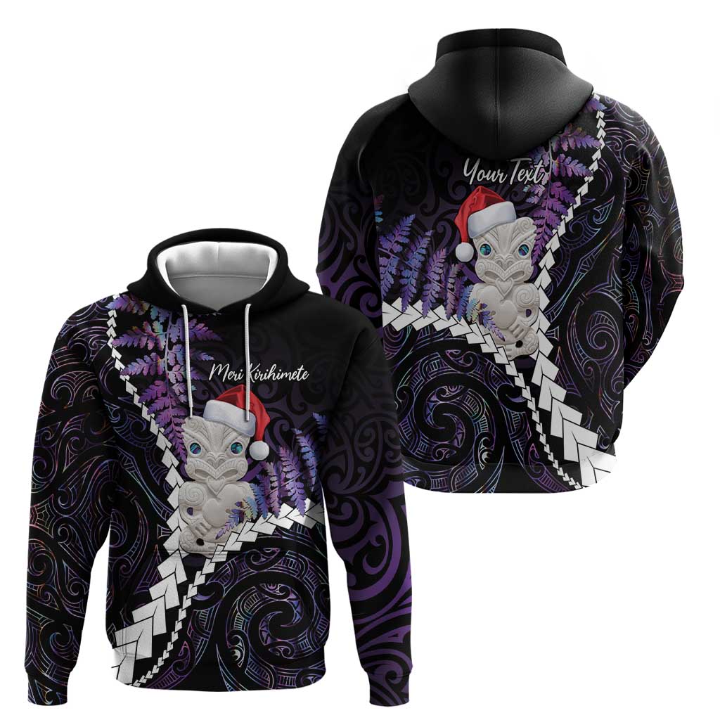 New Zealand Personalised Hoodie Meri Kirihimete Kowhaiwhai Mix Paua Shell - Amethys
