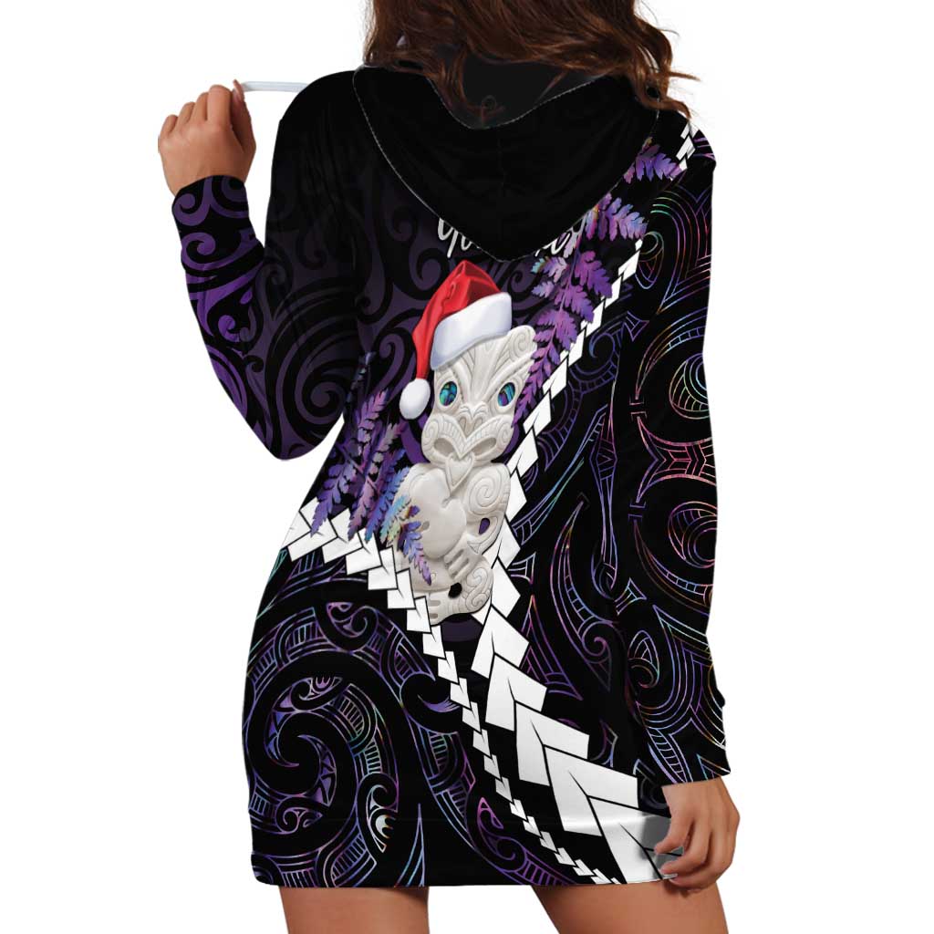 New Zealand Personalised Hoodie Dress Meri Kirihimete Kowhaiwhai Mix Paua Shell - Amethys