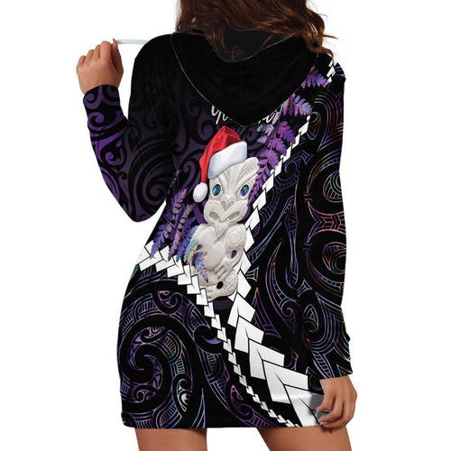New Zealand Personalised Hoodie Dress Meri Kirihimete Kowhaiwhai Mix Paua Shell - Amethys