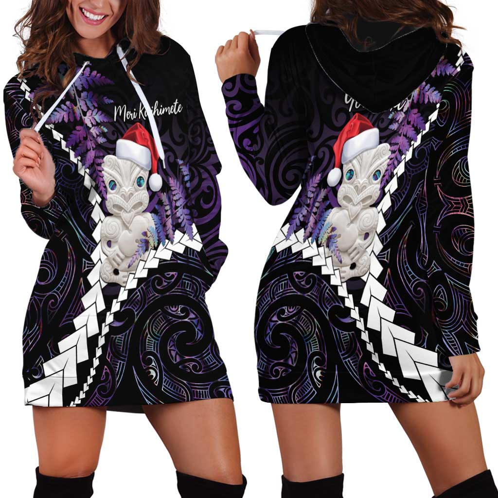 New Zealand Personalised Hoodie Dress Meri Kirihimete Kowhaiwhai Mix Paua Shell - Amethys
