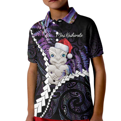 New Zealand Personalised Kid Polo Shirt Meri Kirihimete Kowhaiwhai Mix Paua Shell - Amethys