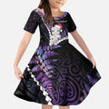 New Zealand Personalised Kid Short Sleeve Dress Meri Kirihimete Kowhaiwhai Mix Paua Shell - Amethys
