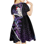 New Zealand Personalised Kid Short Sleeve Dress Meri Kirihimete Kowhaiwhai Mix Paua Shell - Amethys