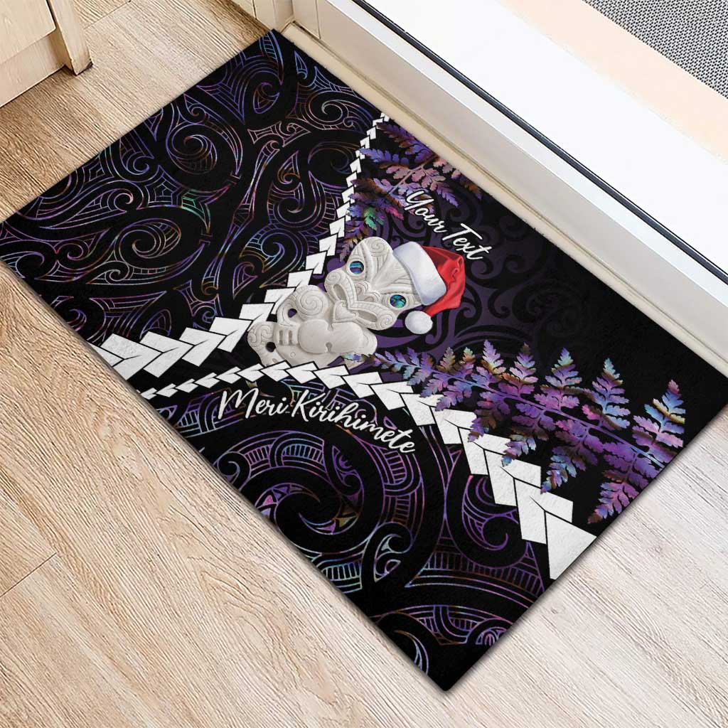 New Zealand Personalised Rubber Doormat Meri Kirihimete Kowhaiwhai Mix Paua Shell - Amethys