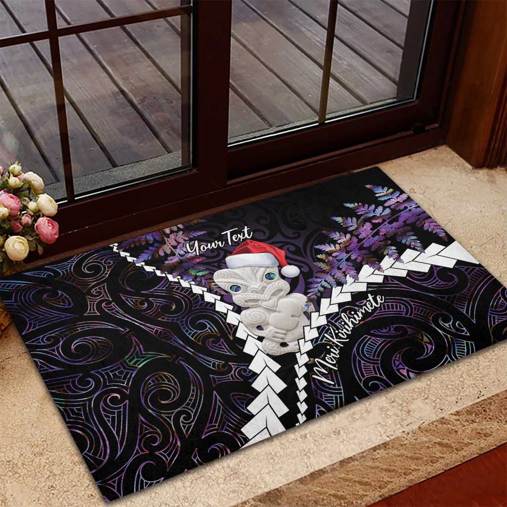New Zealand Personalised Rubber Doormat Meri Kirihimete Kowhaiwhai Mix Paua Shell - Amethys