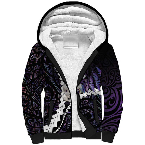 New Zealand Personalised Sherpa Hoodie Meri Kirihimete Kowhaiwhai Mix Paua Shell - Amethys
