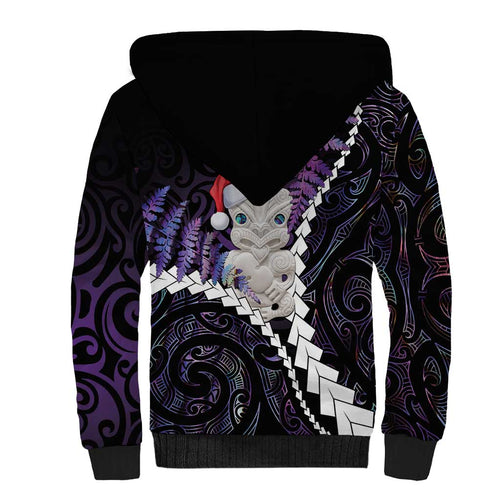 New Zealand Personalised Sherpa Hoodie Meri Kirihimete Kowhaiwhai Mix Paua Shell - Amethys