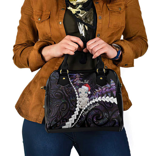New Zealand Personalised Shoulder Handbag Meri Kirihimete Kowhaiwhai Mix Paua Shell - Amethys