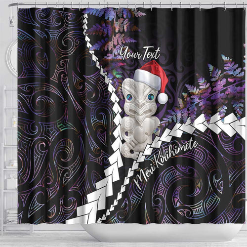 New Zealand Personalised Shower Curtain Meri Kirihimete Kowhaiwhai Mix Paua Shell - Amethys