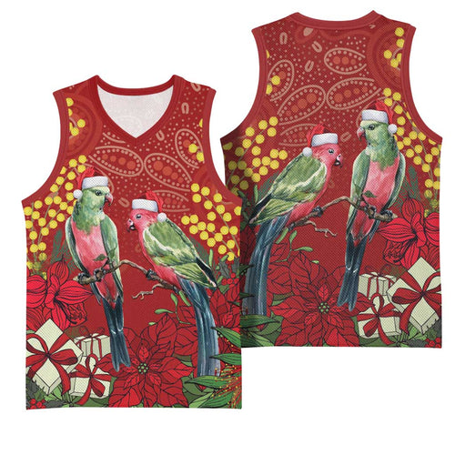 Merry Chrissie Australia King Parrots Basketball Jersey Aboriginal Art - Aussie Hoodie