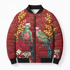 Merry Chrissie Australia King Parrots Bomber Puffer Jacket Aboriginal Art - Aussie Hoodie