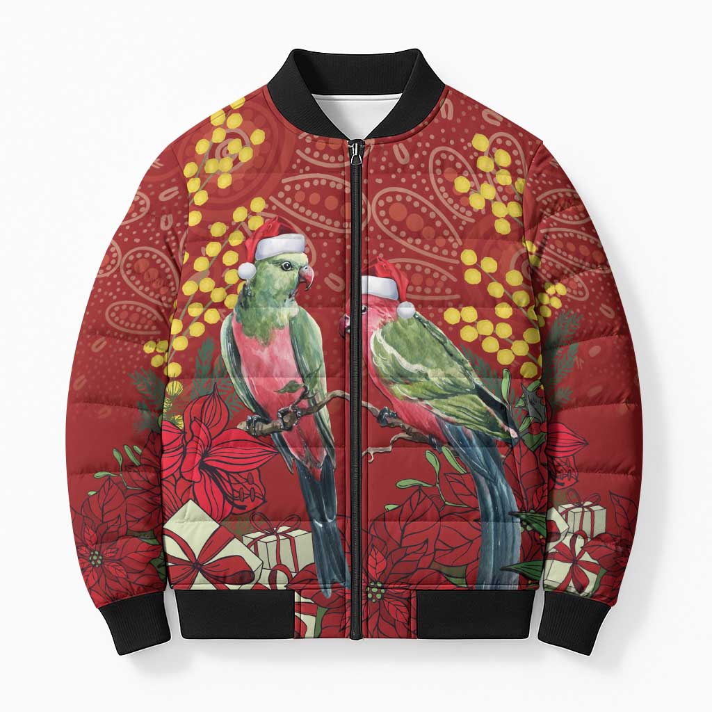 Merry Chrissie Australia King Parrots Bomber Puffer Jacket Aboriginal Art - Aussie Hoodie