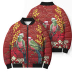 Merry Chrissie Australia King Parrots Bomber Puffer Jacket Aboriginal Art - Aussie Hoodie