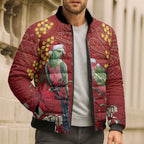 Merry Chrissie Australia King Parrots Bomber Puffer Jacket Aboriginal Art - Aussie Hoodie
