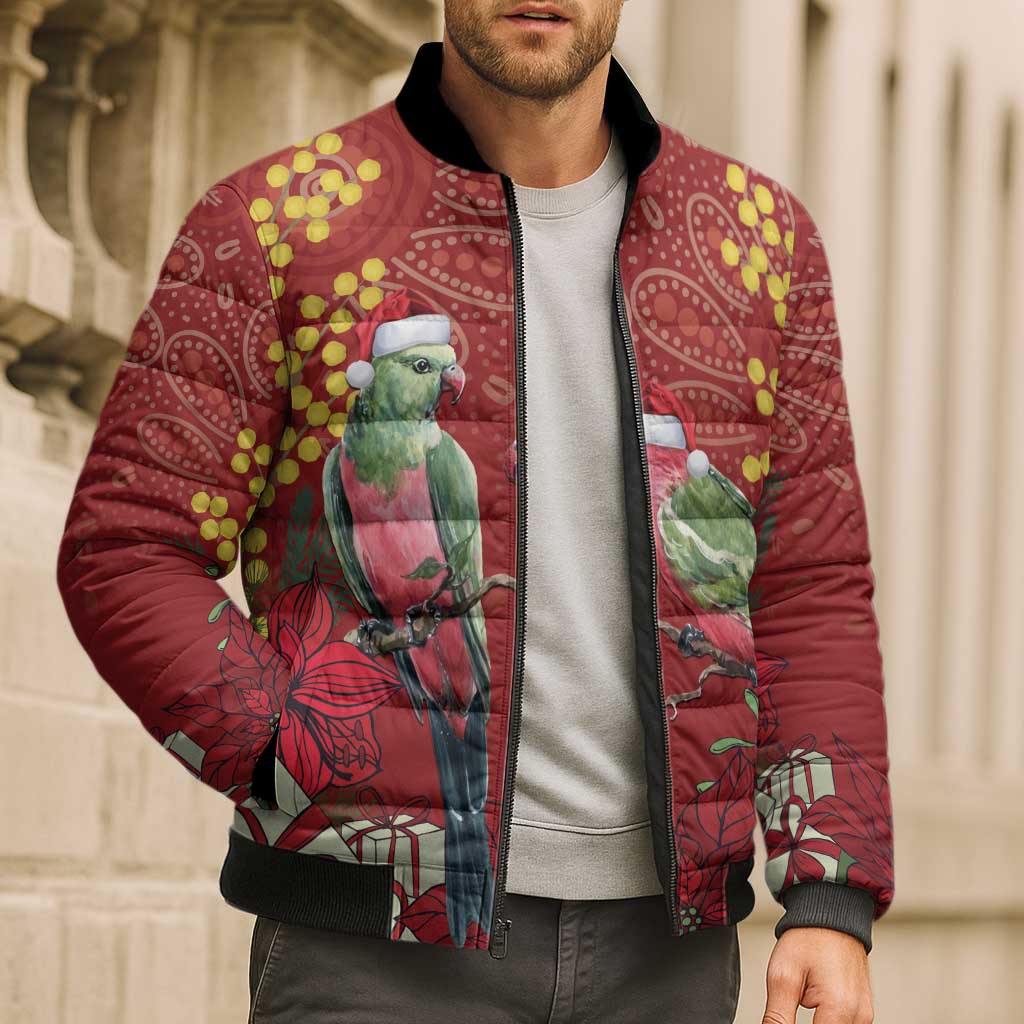 Merry Chrissie Australia King Parrots Bomber Puffer Jacket Aboriginal Art - Aussie Hoodie
