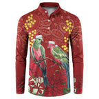 Merry Chrissie Australia King Parrots Button Sweatshirt Aboriginal Art - Aussie Hoodie
