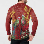 Merry Chrissie Australia King Parrots Button Sweatshirt Aboriginal Art - Aussie Hoodie