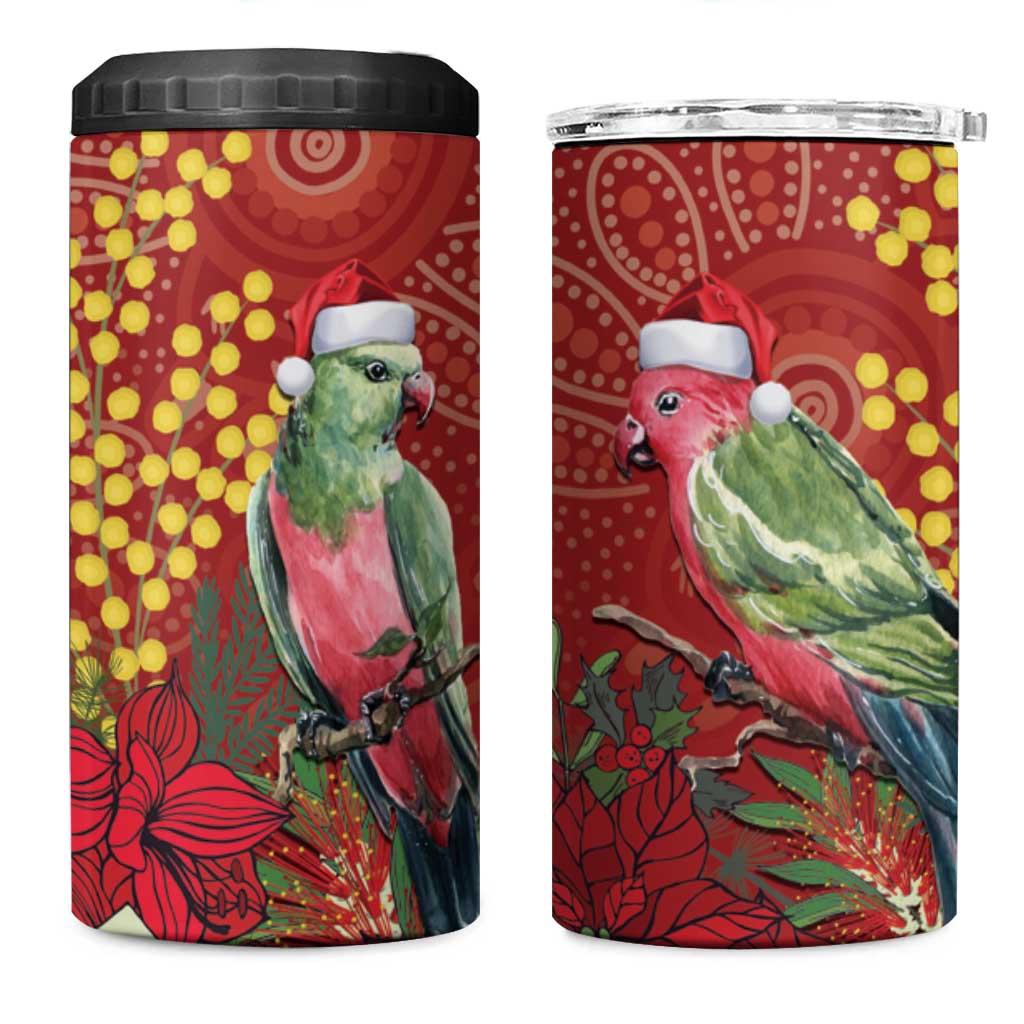 Merry Chrissie Australia King Parrots 4 in 1 Can Cooler Tumbler Aboriginal Art - Aussie Hoodie