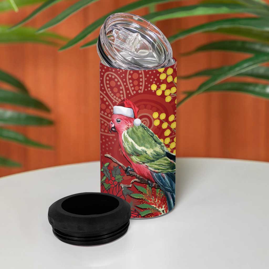 Merry Chrissie Australia King Parrots 4 in 1 Can Cooler Tumbler Aboriginal Art - Aussie Hoodie