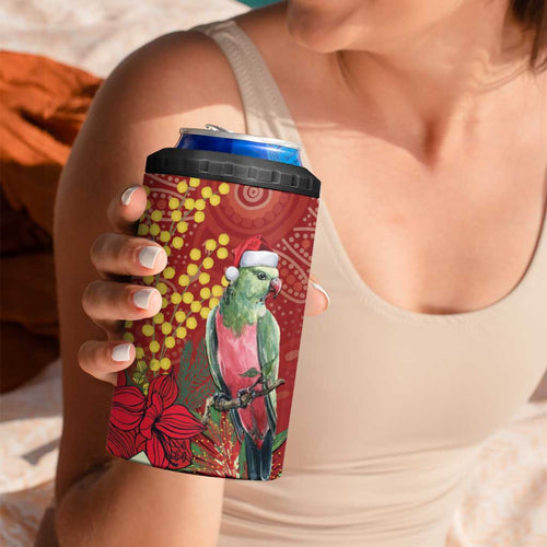 Merry Chrissie Australia King Parrots 4 in 1 Can Cooler Tumbler Aboriginal Art - Aussie Hoodie