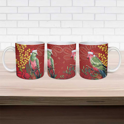 Merry Chrissie Australia King Parrots Ceramic Mug Aboriginal Art - Aussie Hoodie
