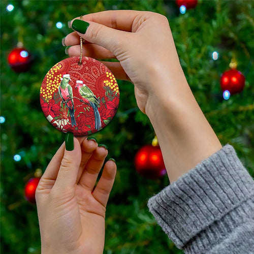 Merry Chrissie Australia King Parrots Ceramic Ornament Aboriginal Art - Aussie Hoodie