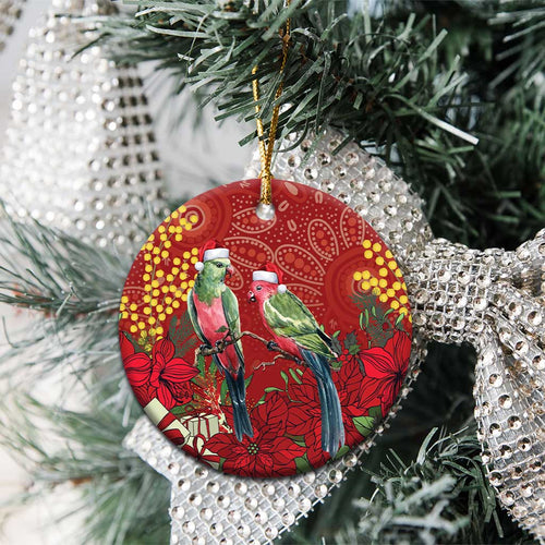 Merry Chrissie Australia King Parrots Ceramic Ornament Aboriginal Art - Aussie Hoodie