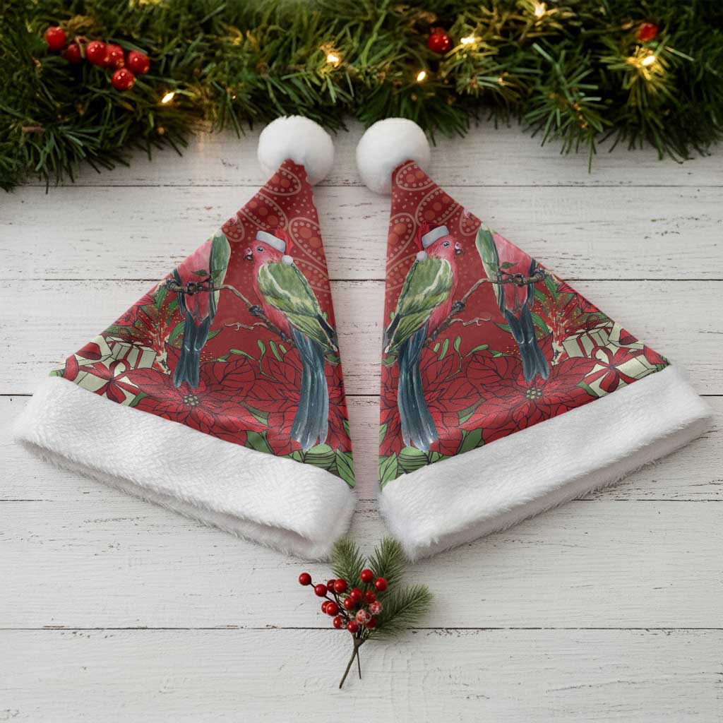 Merry Chrissie Australia King Parrots Christmas Santa Hat Aboriginal Art - Aussie Hoodie