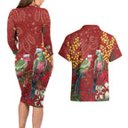 Merry Chrissie Australia King Parrots Couples Matching Long Sleeve Bodycon Dress and Hawaiian Shirt Aboriginal Art - Aussie Hoodie