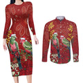 Merry Chrissie Australia King Parrots Couples Matching Long Sleeve Bodycon Dress and Long Sleeve Button Shirt Aboriginal Art - Aussie Hoodie