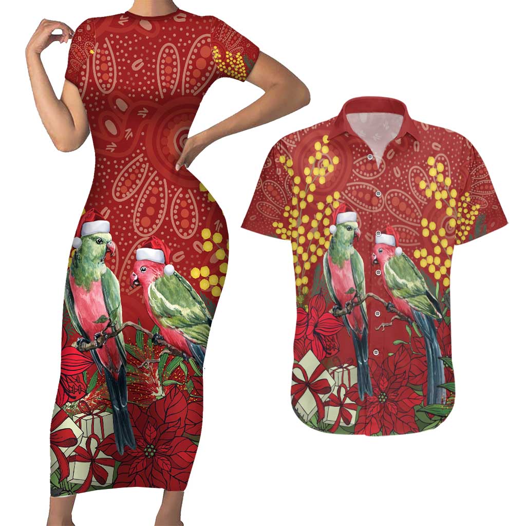 Merry Chrissie Australia King Parrots Couples Matching Short Sleeve Bodycon Dress and Hawaiian Shirt Aboriginal Art - Aussie Hoodie