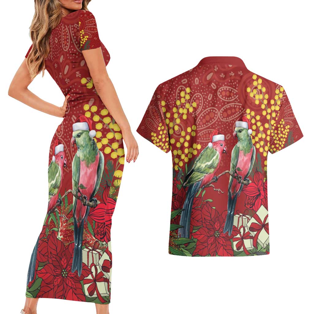Merry Chrissie Australia King Parrots Couples Matching Short Sleeve Bodycon Dress and Hawaiian Shirt Aboriginal Art - Aussie Hoodie