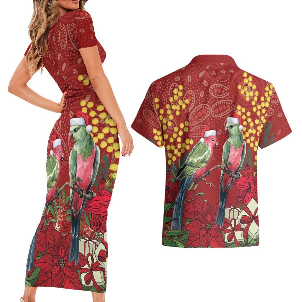 Merry Chrissie Australia King Parrots Couples Matching Short Sleeve Bodycon Dress and Hawaiian Shirt Aboriginal Art - Aussie Hoodie
