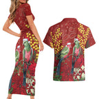 Merry Chrissie Australia King Parrots Couples Matching Short Sleeve Bodycon Dress and Hawaiian Shirt Aboriginal Art - Aussie Hoodie