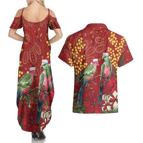 Merry Chrissie Australia King Parrots Couples Matching Summer Maxi Dress and Hawaiian Shirt Aboriginal Art - Aussie Hoodie