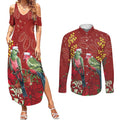 Merry Chrissie Australia King Parrots Couples Matching Summer Maxi Dress and Long Sleeve Button Shirt Aboriginal Art - Aussie Hoodie