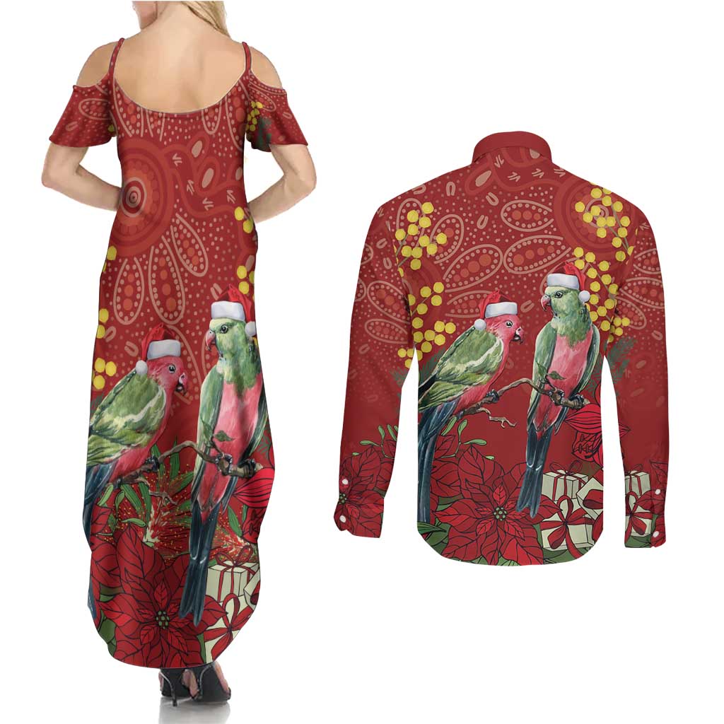 Merry Chrissie Australia King Parrots Couples Matching Summer Maxi Dress and Long Sleeve Button Shirt Aboriginal Art - Aussie Hoodie