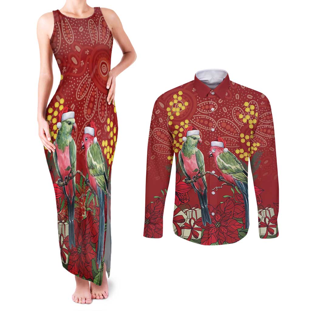 Merry Chrissie Australia King Parrots Couples Matching Tank Maxi Dress and Long Sleeve Button Shirt Aboriginal Art - Aussie Hoodie